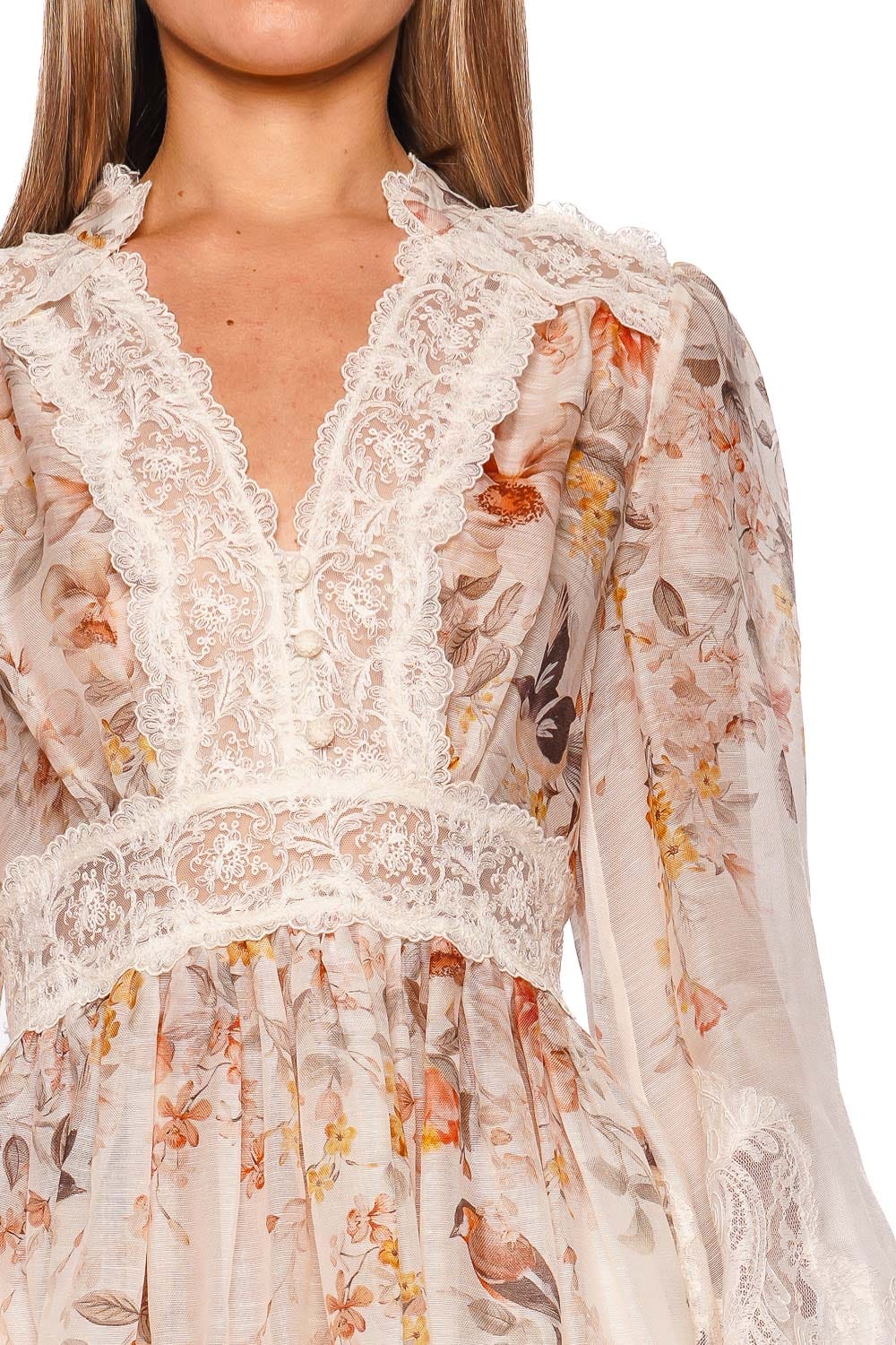 ZIMMERMANN Luna Lace Lantern Sleeve Mini Dress