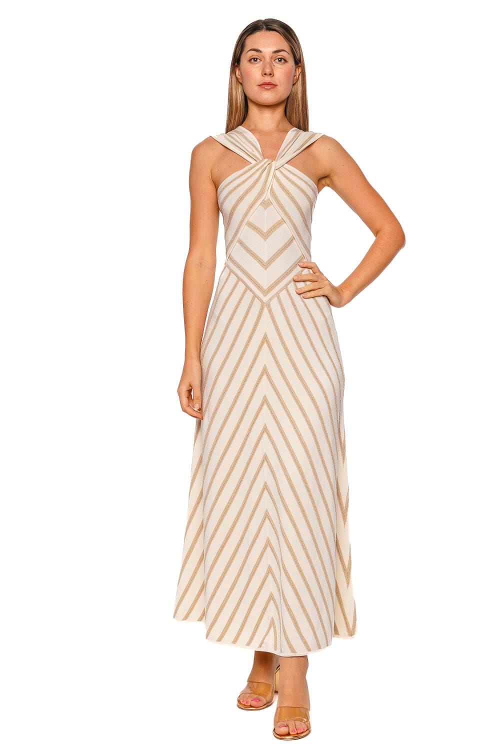 ZIMMERMANN Luna Metallic Halter Knit Midi Dress