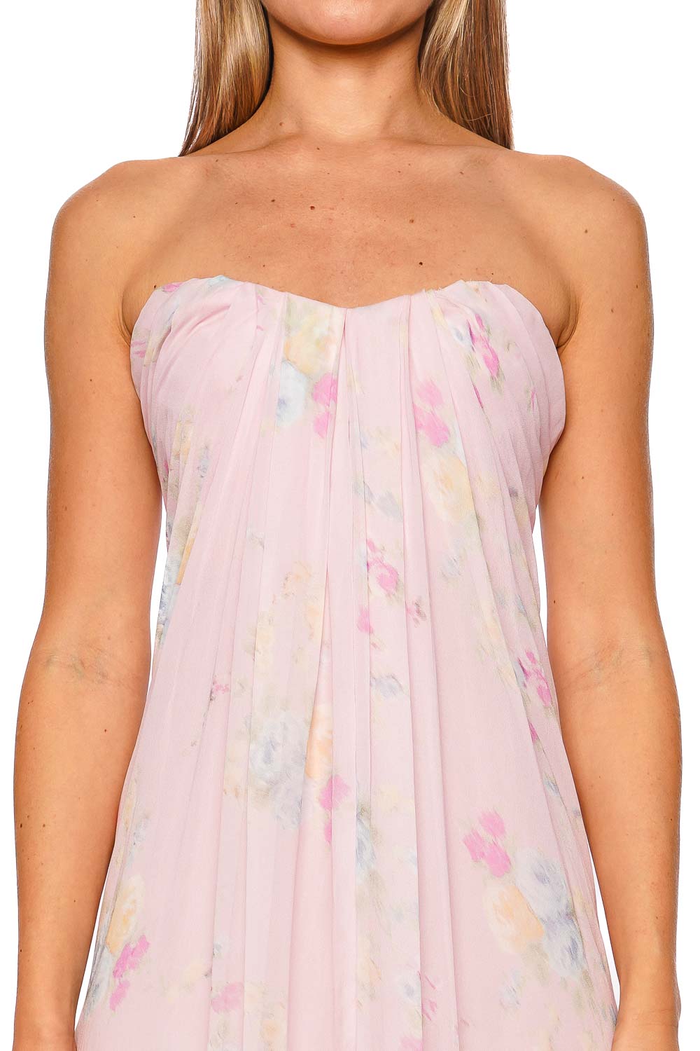 LoveShackFancy Emara Rosy Trellis Strapless Maxi Dress