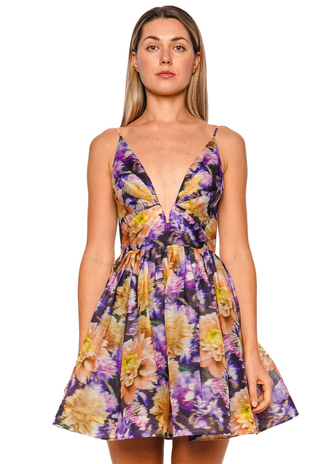 ZIMMERMANN Luna Navy Dahlia V Neck Mini Dress