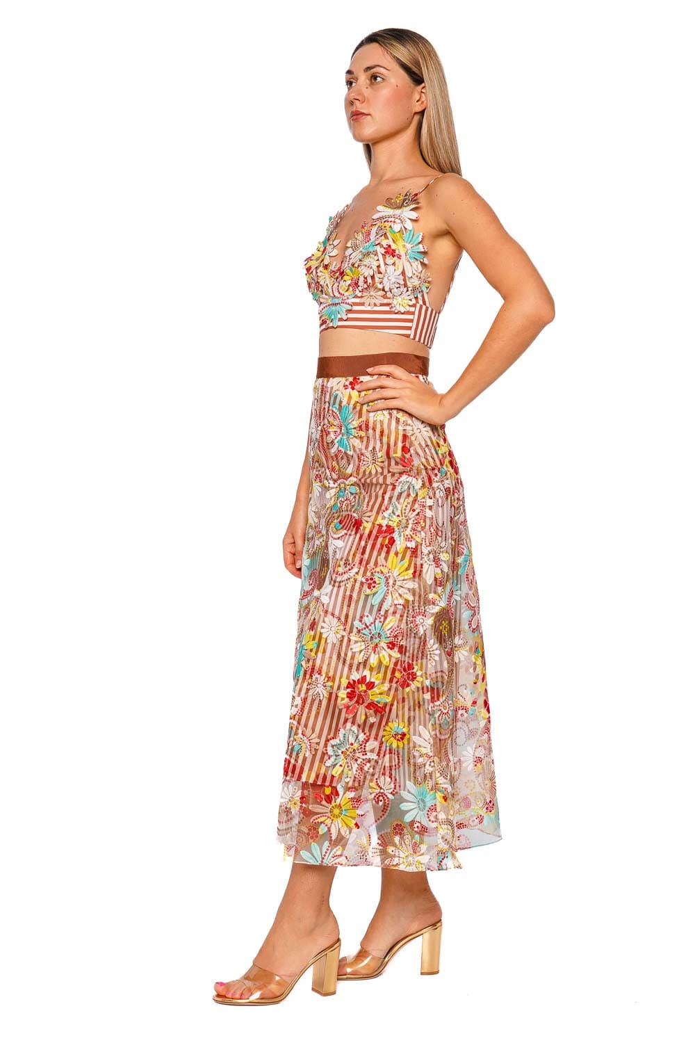 Nelida Flower Embroidered Midi Skirt