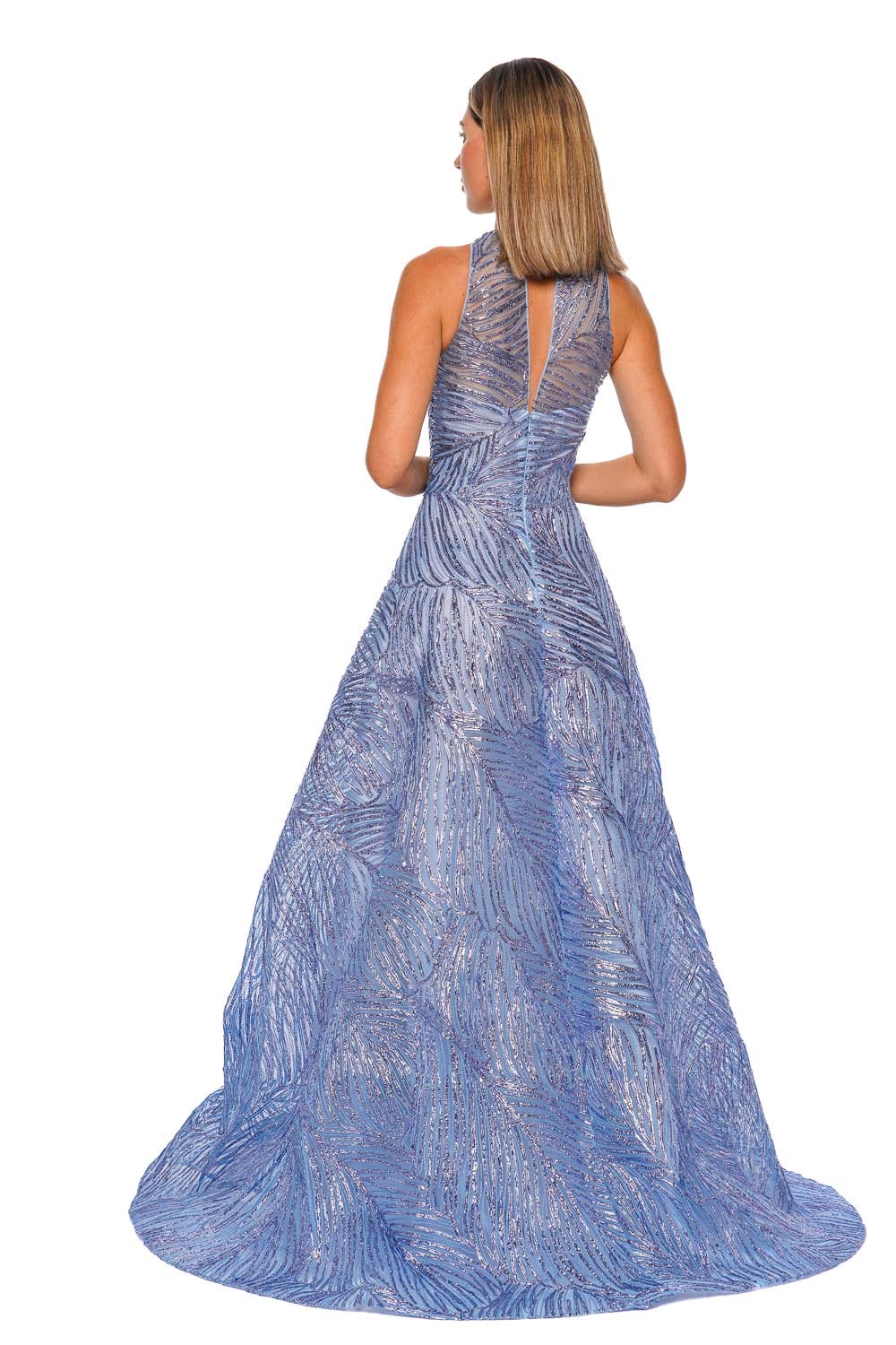 Naeem Khan Ocean Blue Raffia Halter Full Skirt Gown