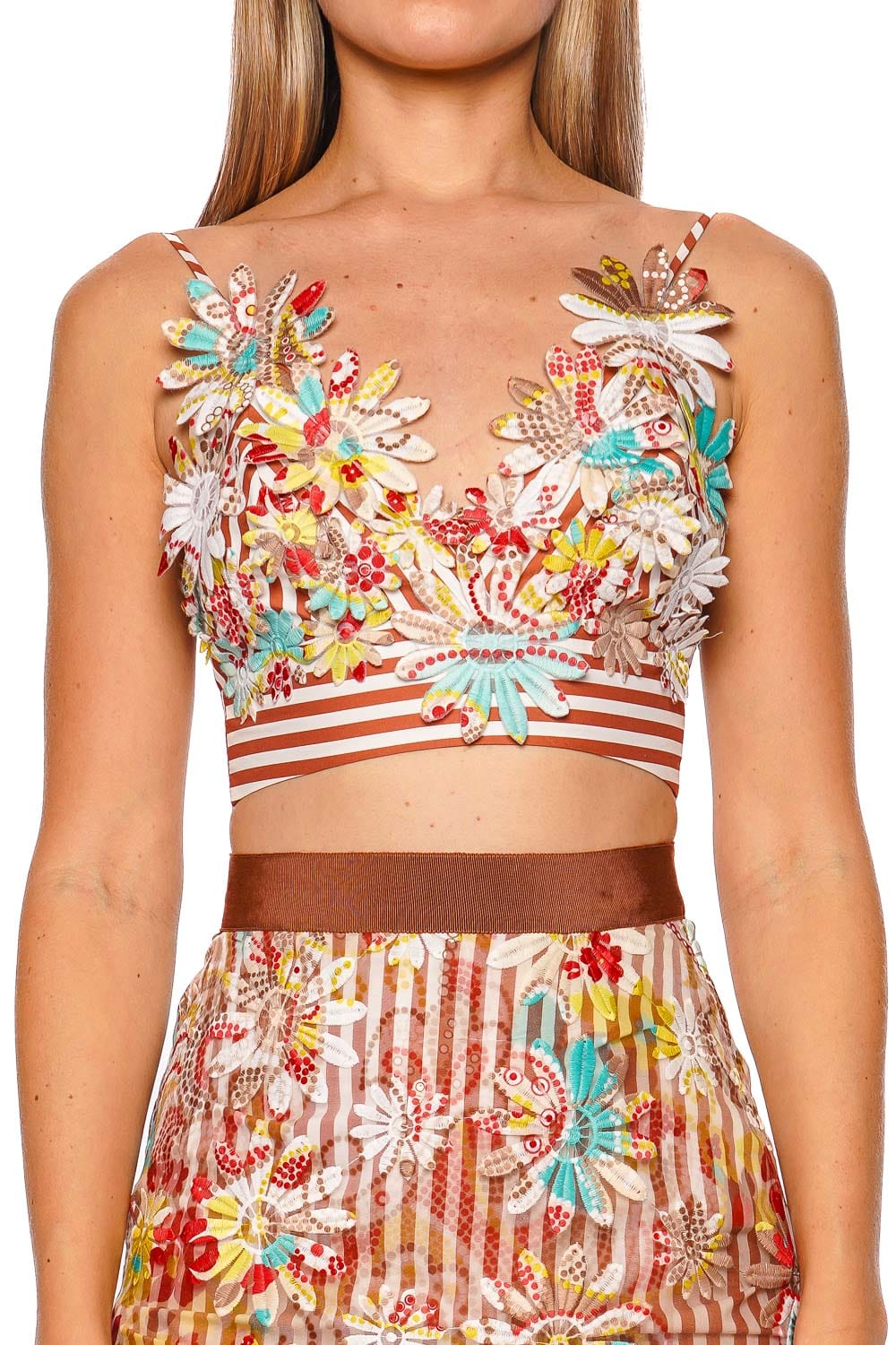 Ibbi Flower Embroidered Applique Cropped Top
