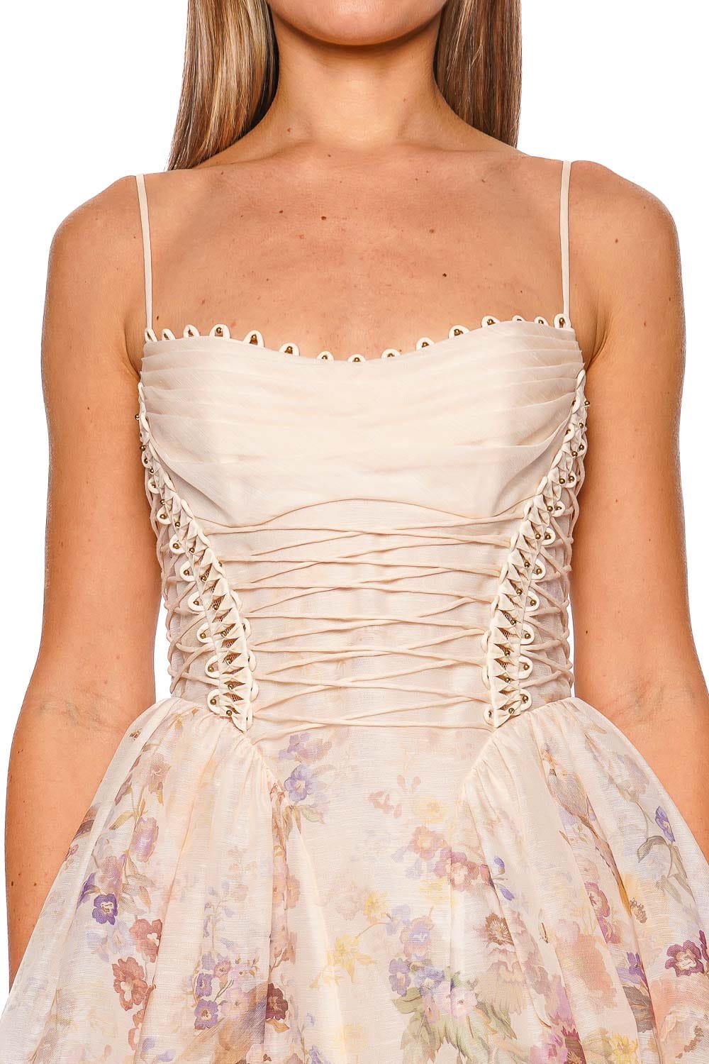 ZIMMERMANN Alchemy Cream Floral Beaded Spaghetti Strap Mini Dress