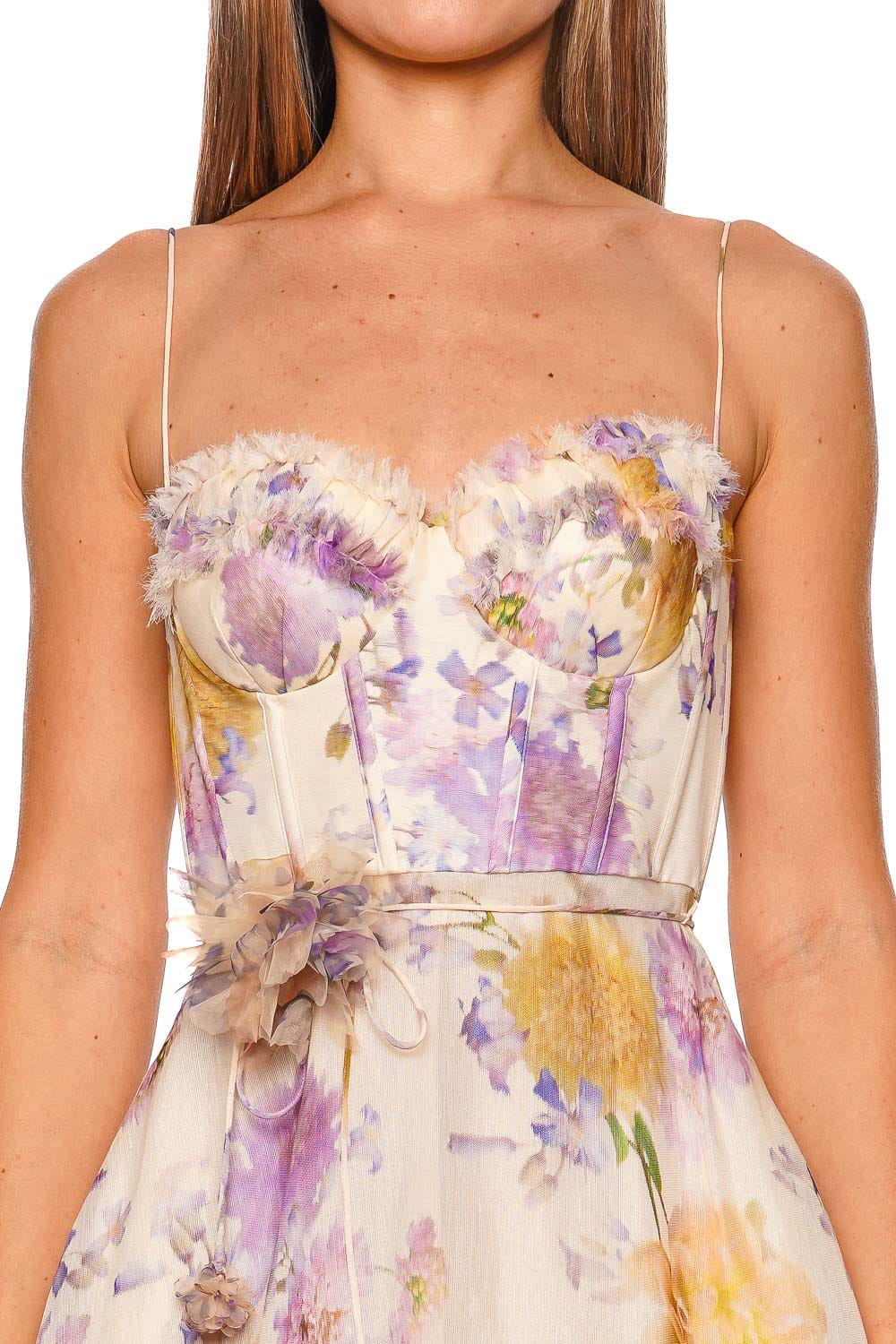 ZIMMERMANN Luna Cream Dahlia Ruffle Corset Midi Dress