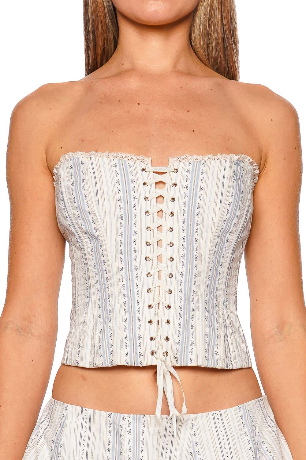 LoveShackFancy Bensen Cinched Lace Trim Bustier Top