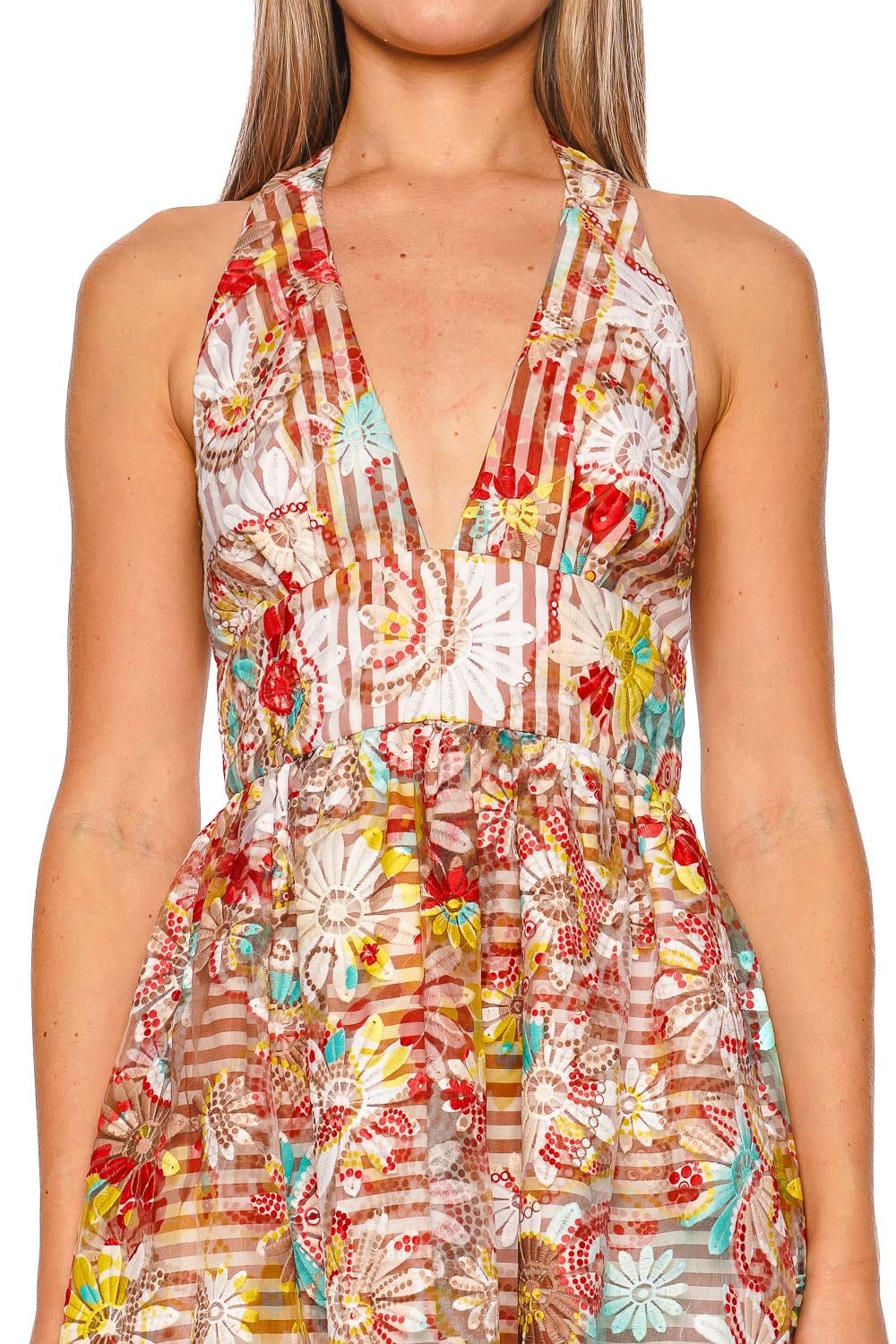 Silvia Tcherassi Kairi Flower Embroidered Halter Maxi Dress