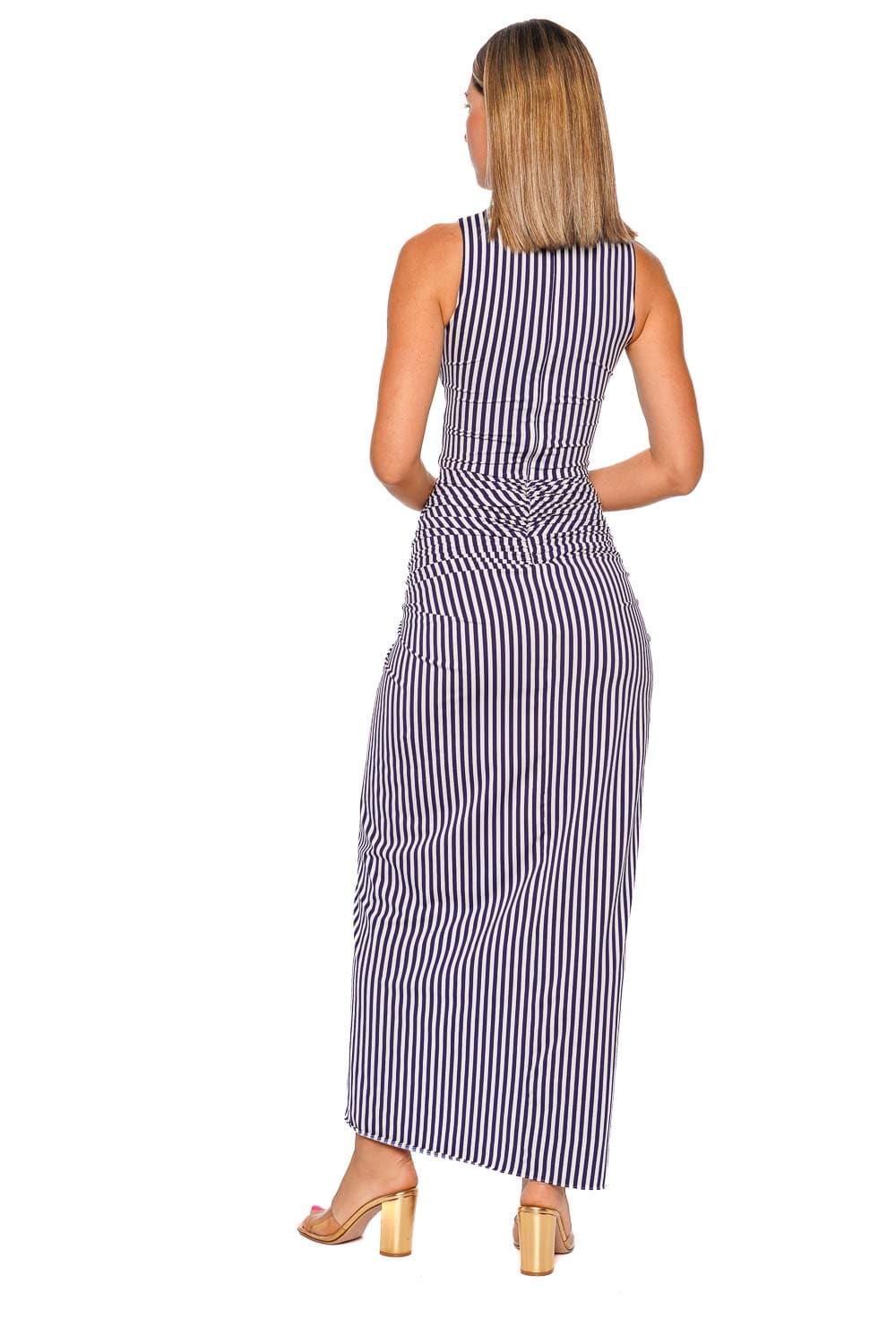 Silvia Tcherassi Leni Blue Stripes Sleeveless Twist Maxi Dress