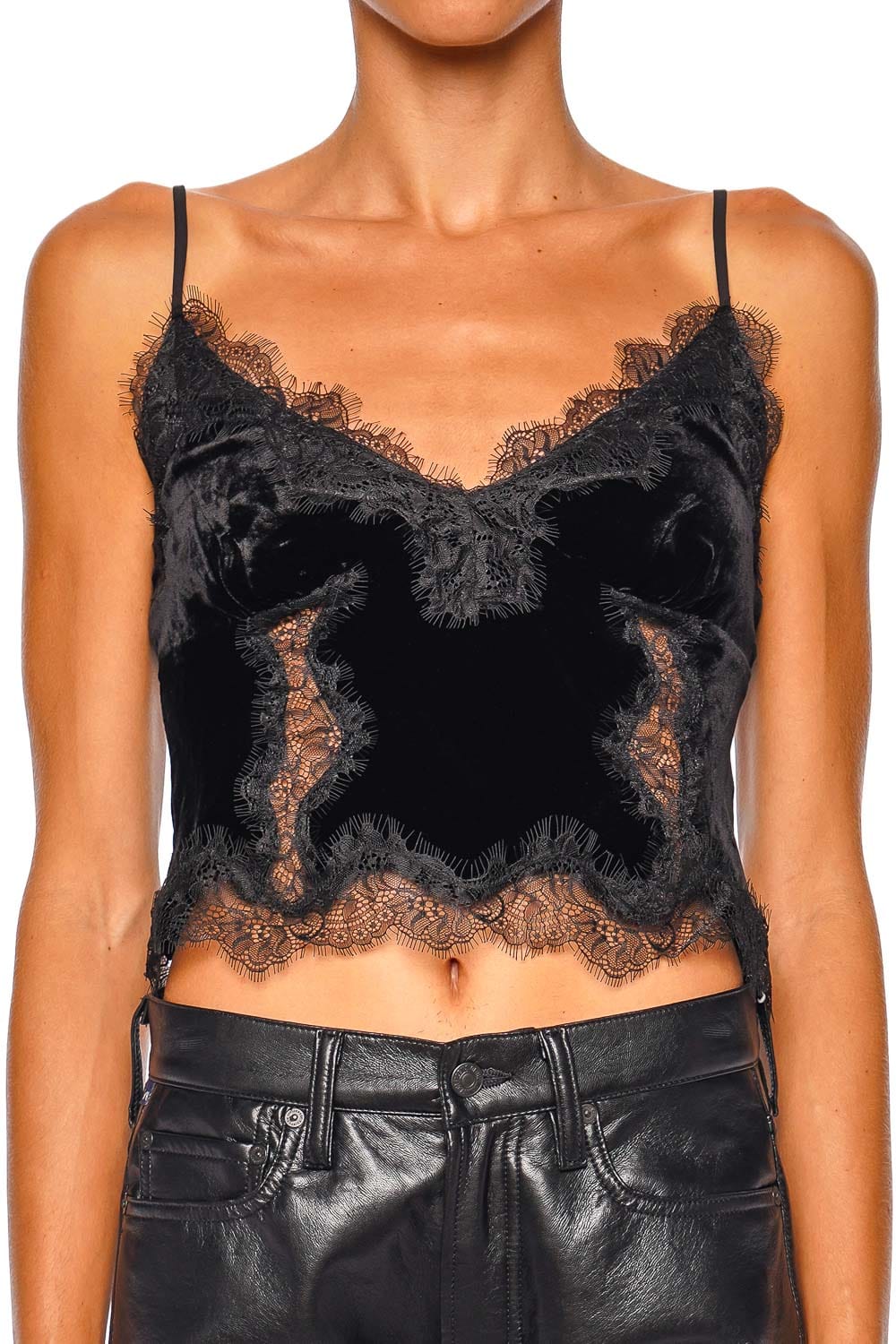L'AGENCE Kimber Lace Insert Black Strappy Cami Top