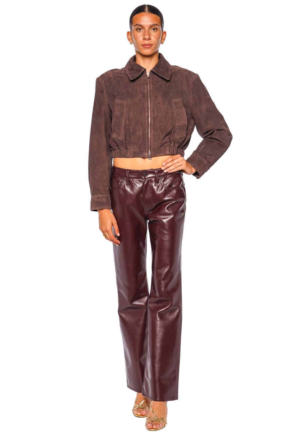 AGOLDE Nahla Root Long Sleeve Cropped Suede Jacket