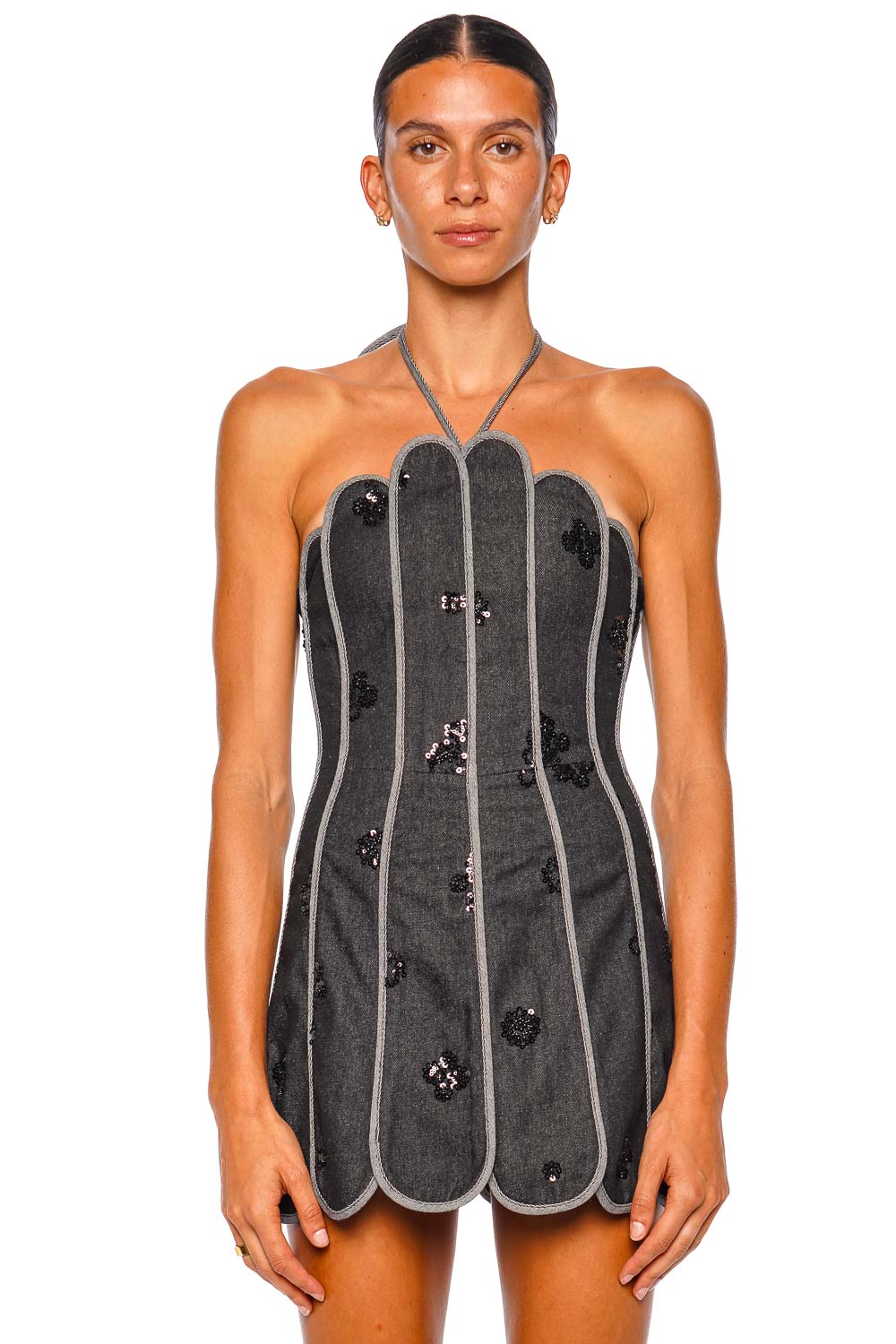 Lenny Scalloped Sequin Halter Mini Dress