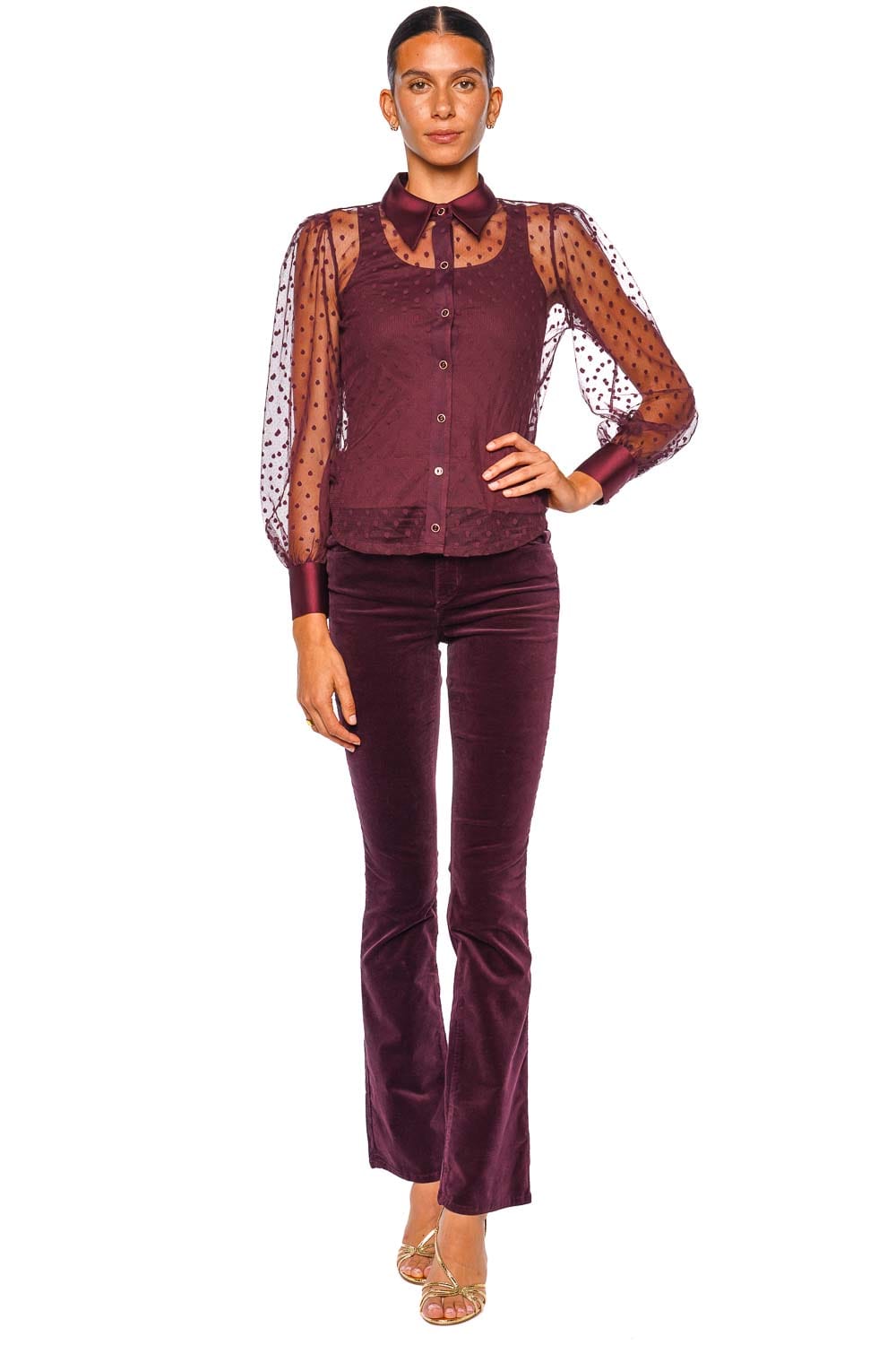 L'AGENCE Sophie Deep Sangria Long Sleeve Swiss Dot Blouse