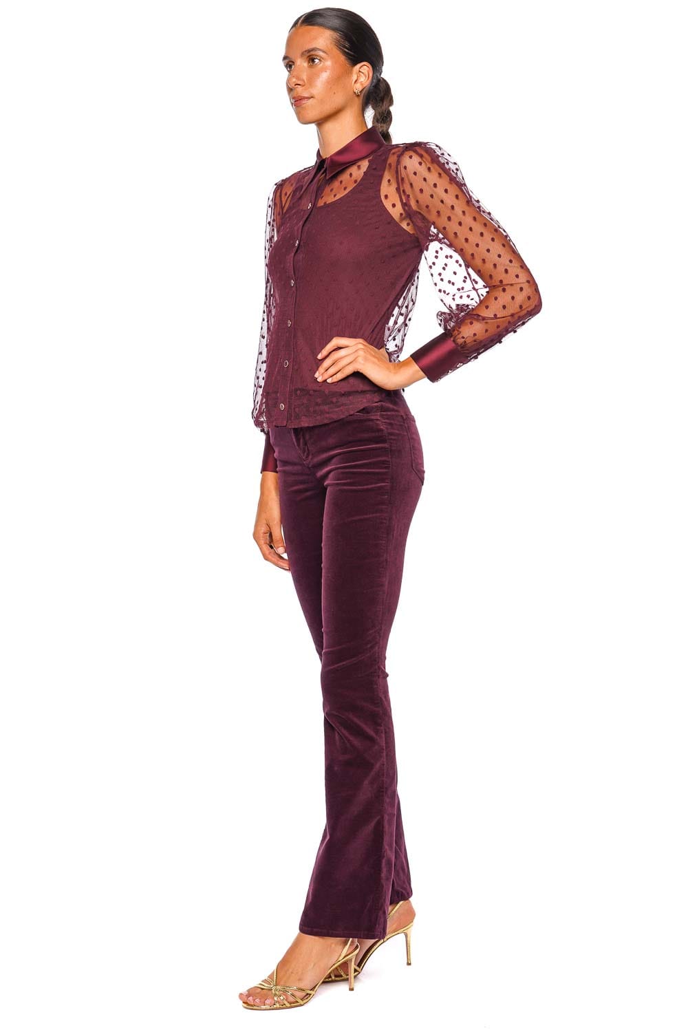 L'AGENCE Sophie Deep Sangria Long Sleeve Swiss Dot Blouse