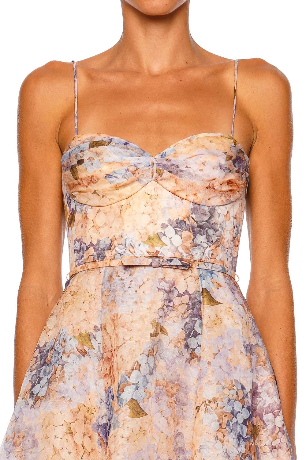 Valiant Tucked Blue Hydrangea Lace Trim Midi Dress