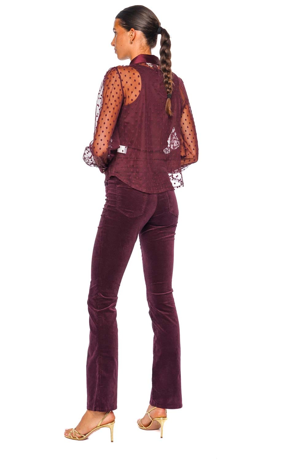 L'AGENCE Sophie Deep Sangria Long Sleeve Swiss Dot Blouse