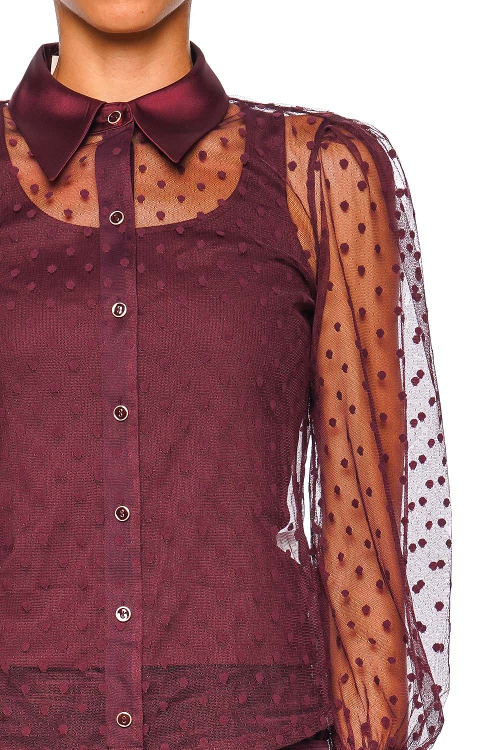 L'AGENCE Sophie Deep Sangria Long Sleeve Swiss Dot Blouse