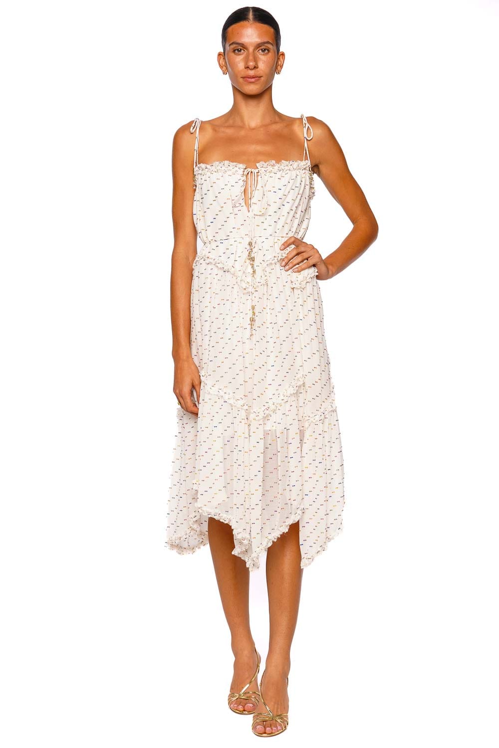 ZIMMERMANN Indra Floating Tiered Ruffle Dot Midi Dress