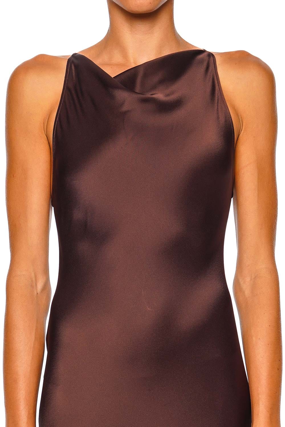LAPOINTE Chocolate Lightweight Satin Halter Gown