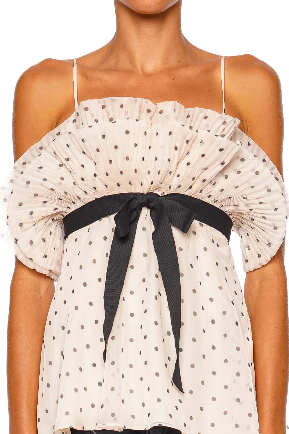 Cream Dot Pleated Frill Cami Top