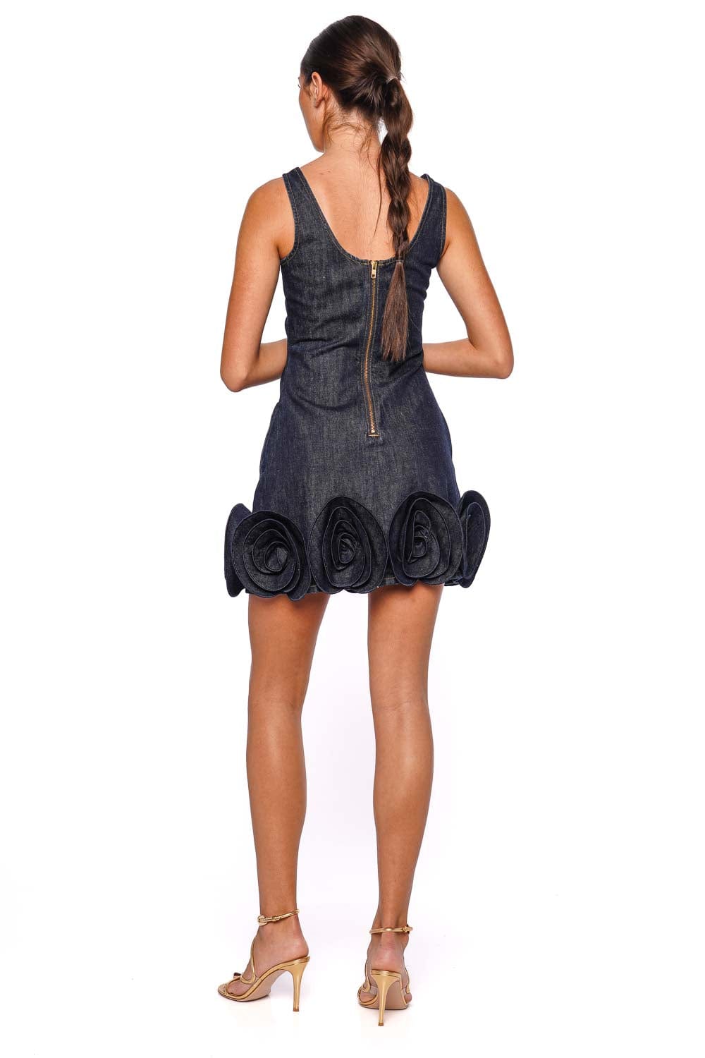 self-portrait Indigo Denim 3D Flower Sleeveless Mini Dress