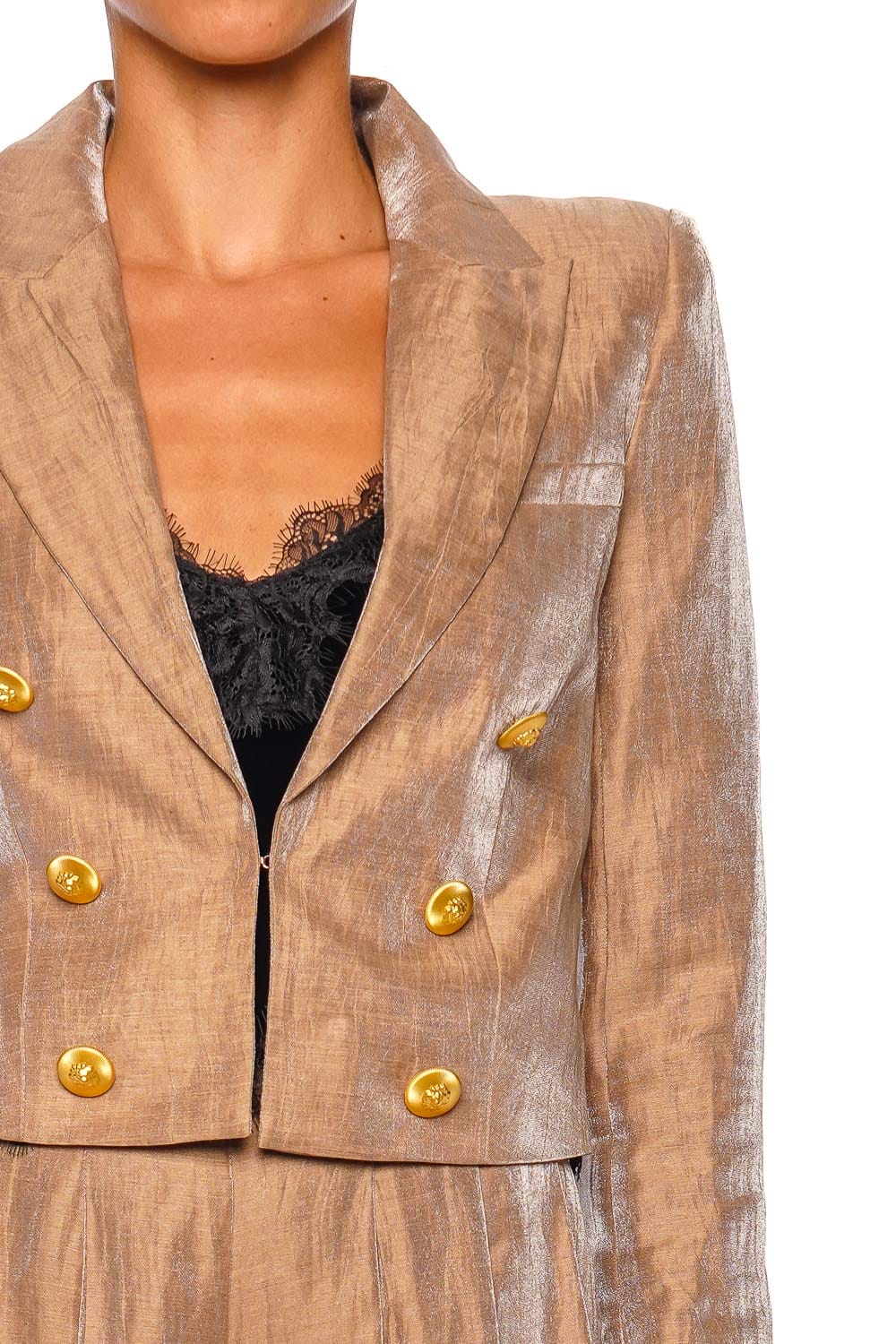 L'AGENCE Inez Latte Gold Long Sleeve Cropped Blazer