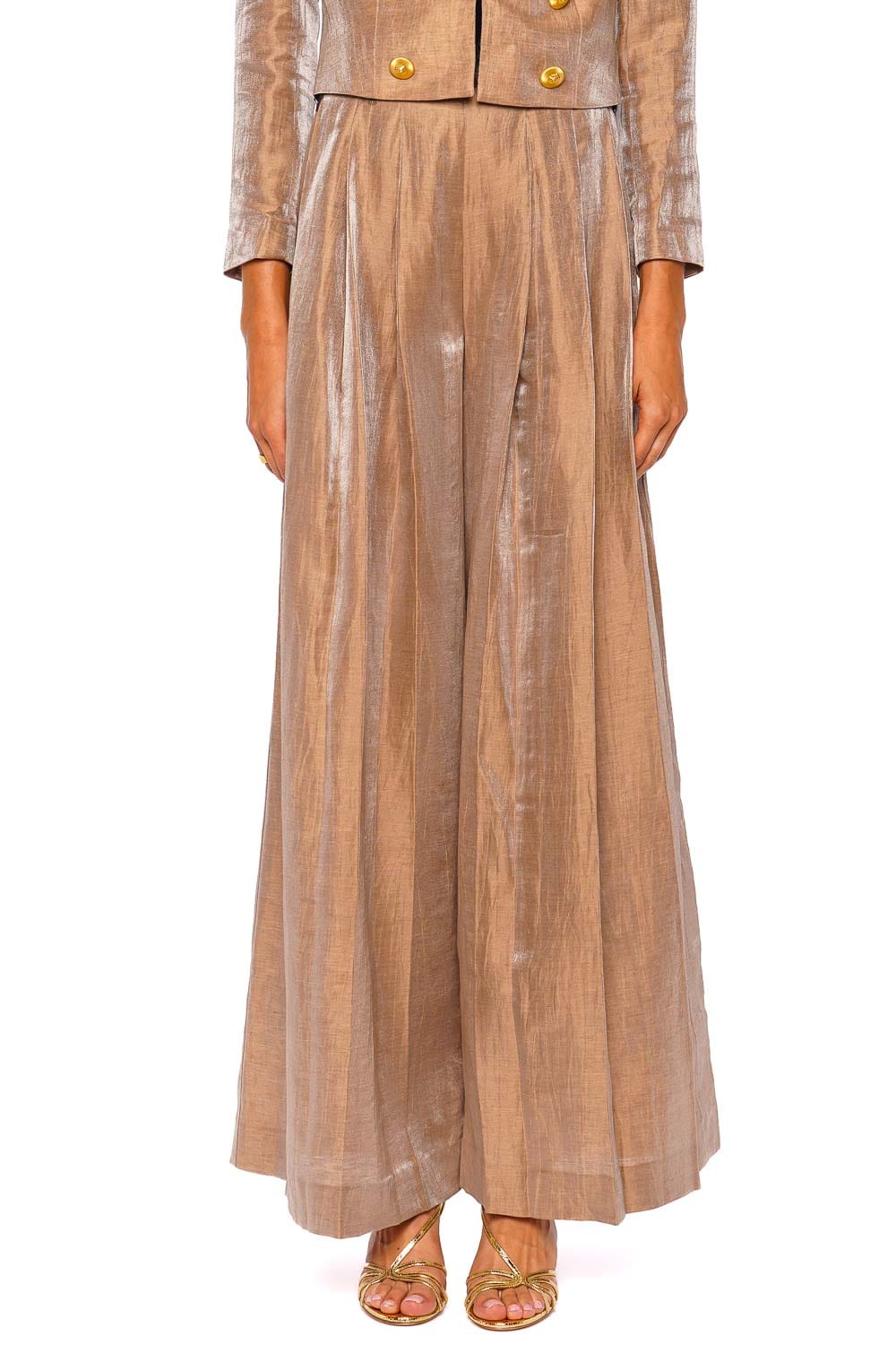 L'AGENCE Allanah Latte Gold Wide Leg Mid Rise Trouser