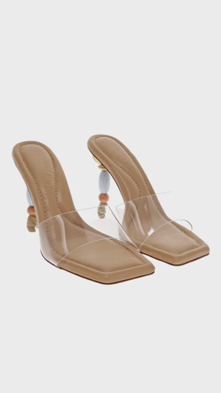 Mahina Clear Bauble Beaded Leather Heel