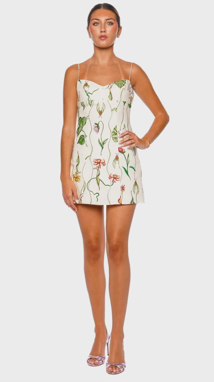 Cherry Flora Trail Linen Mini Dress
