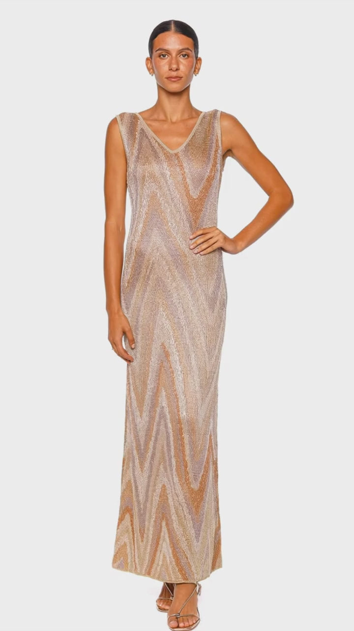 Gold Sequin Chevron Sleeveless Maxi Dress