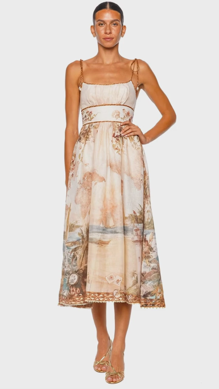 Mahon Island Tie Shoulder Picnic Midi Dress