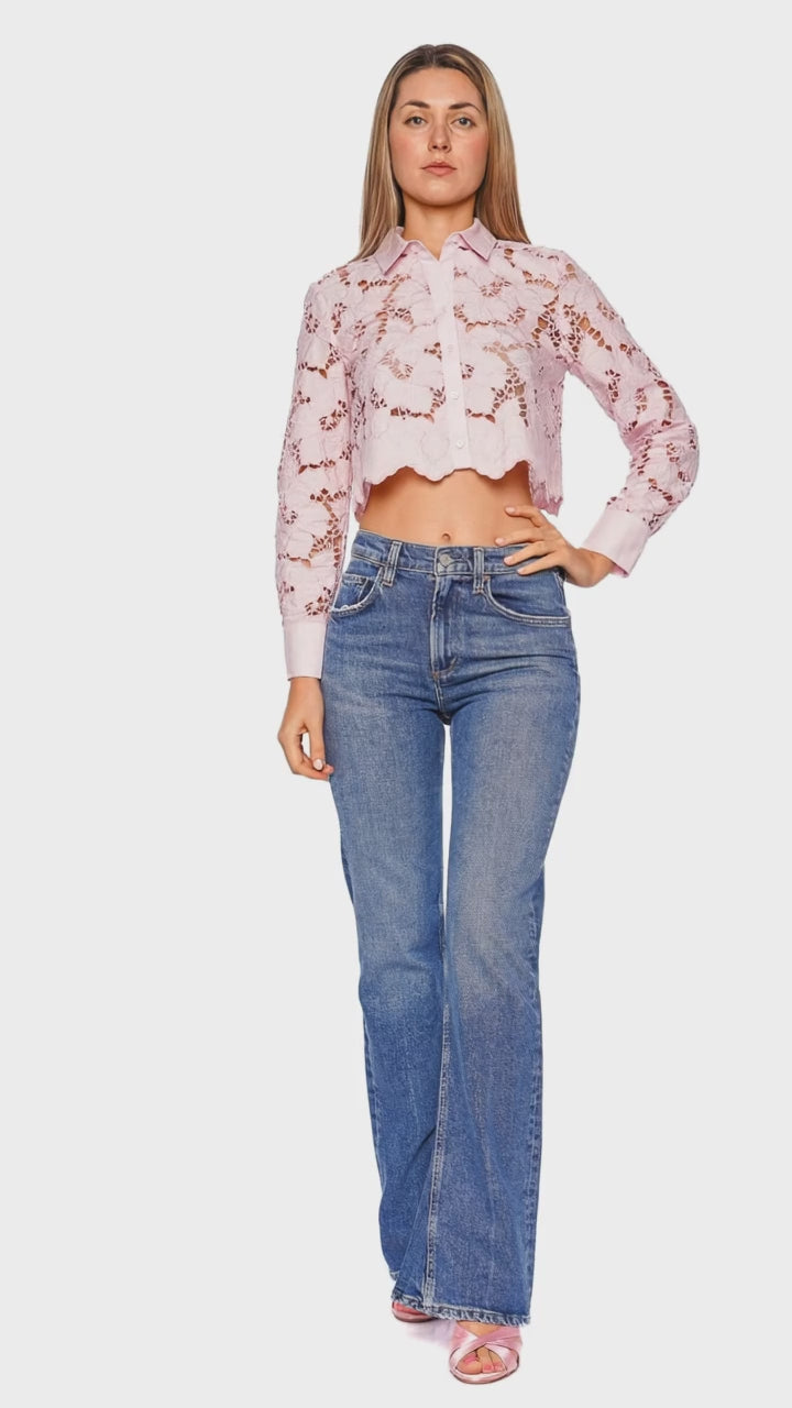 未使用☆Flower lace cropped blouse タナカダイスケ| flower lace short cardigan Black – tanakadaisuke