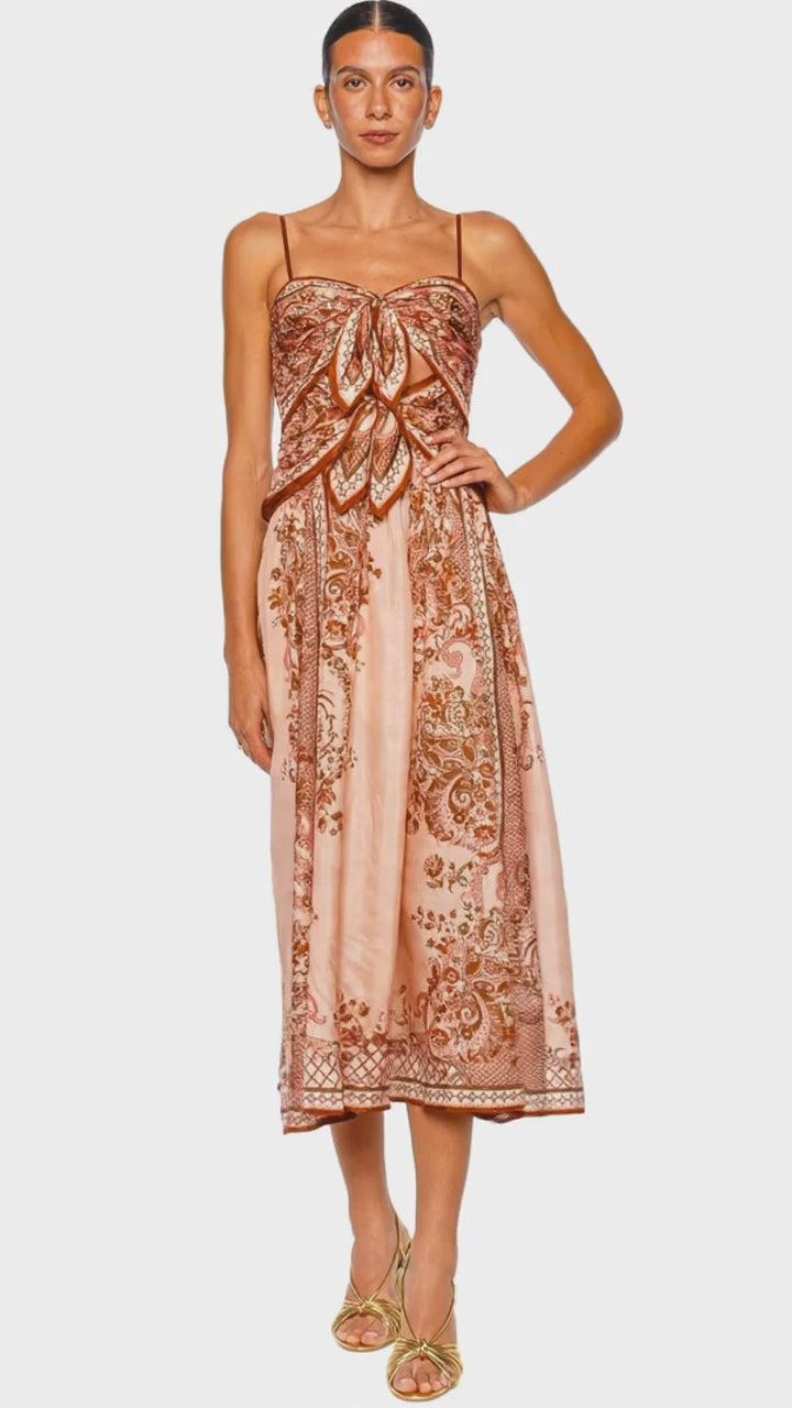 スーツ・フォーマル・ドレス FLOWER JACQUARD STRAIGHT DRESS Aster Pink Scarf Tie Front Midi Dress