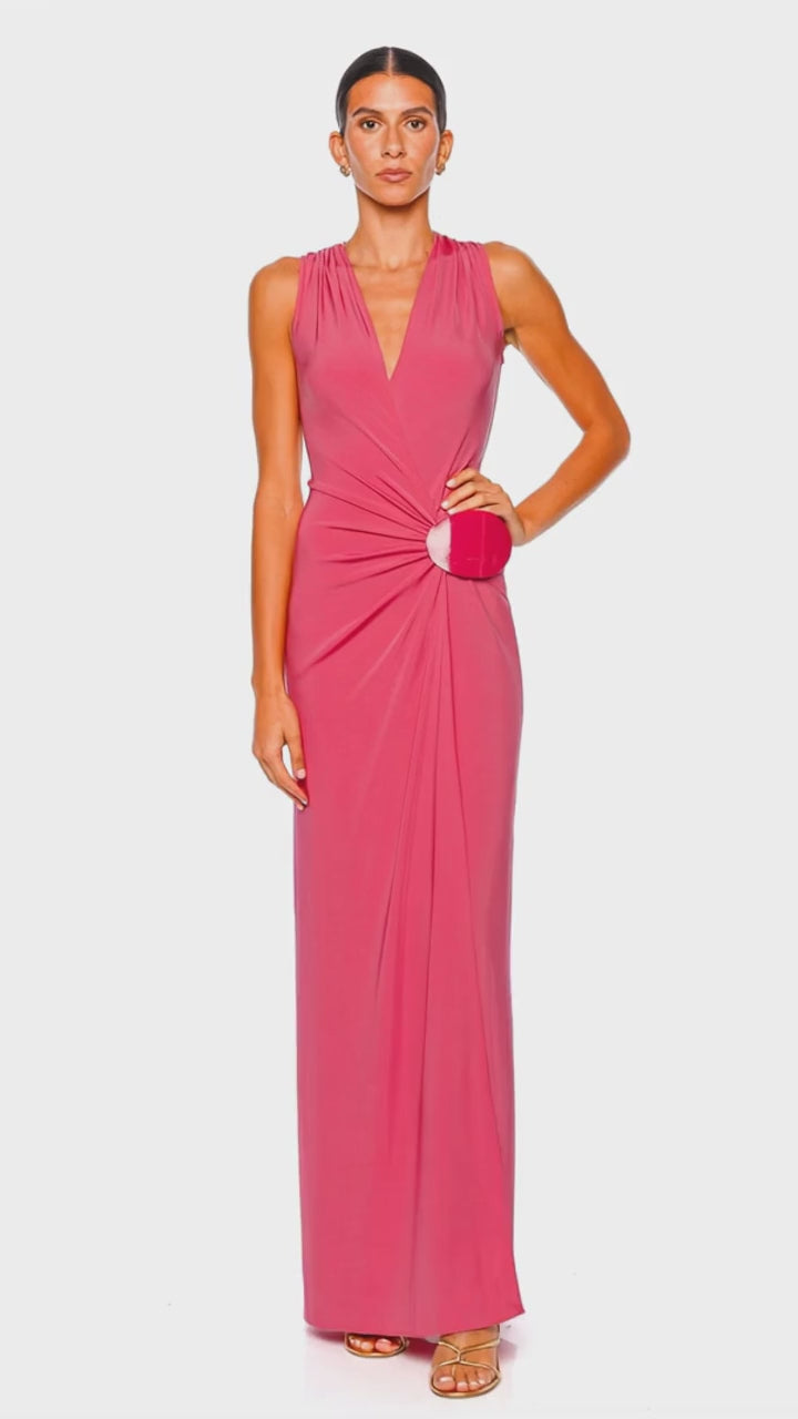 maxi hot pink dress Glistening Star Satin Size XS from Hello Molly adjustable straps Silvia Tcherassi Fadila Hot Pink