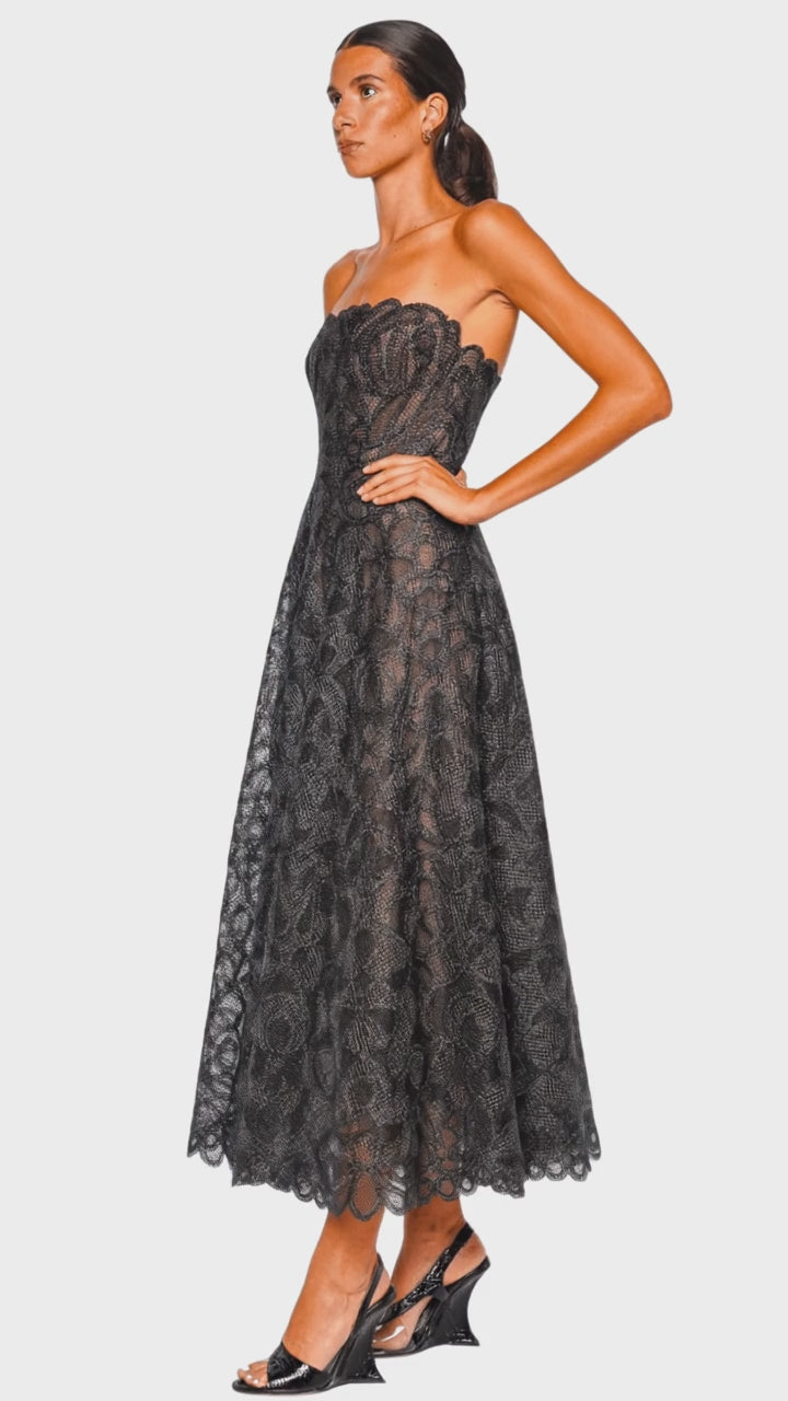 Elvina Black Lace Midi Dress