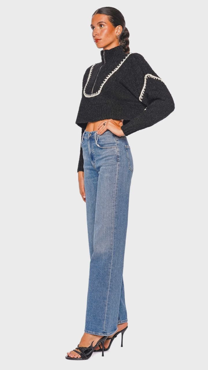 Hampton Black Contrast Stitch Cropped Sweater