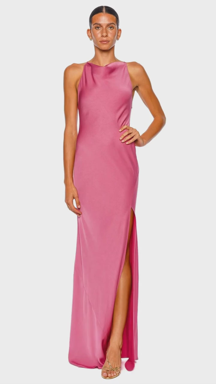 Rouge Lightweight Satin Halter Gown