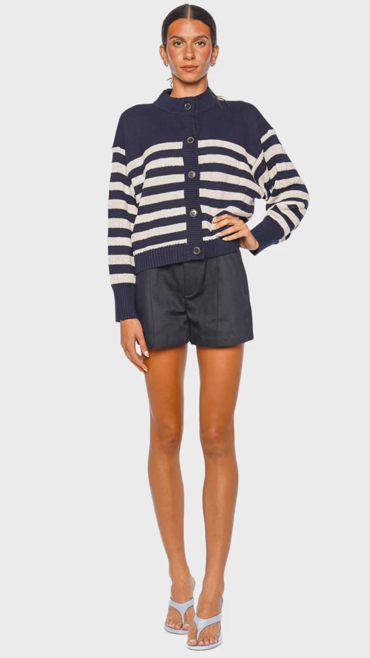Her lip to StripedJacquardKnitDress Sサイ The Variation Femme Navy Striped Cardigan