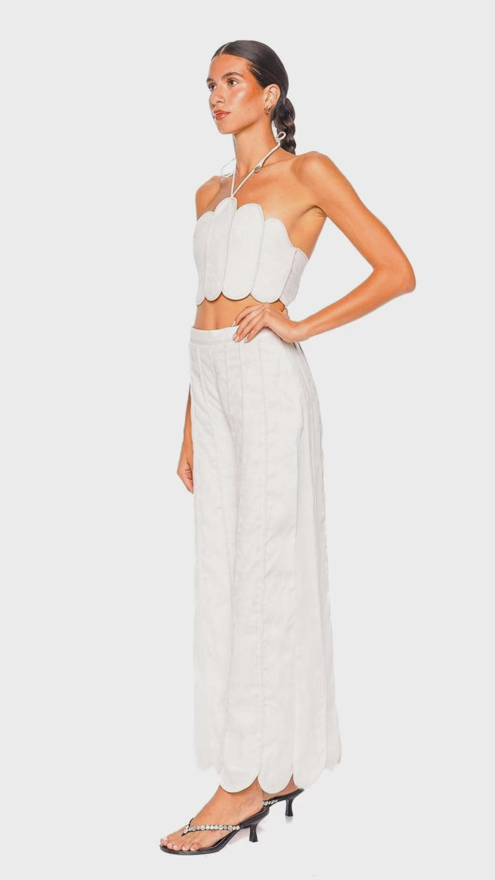 Lena Ivory Scalloped Halter Cropped Top