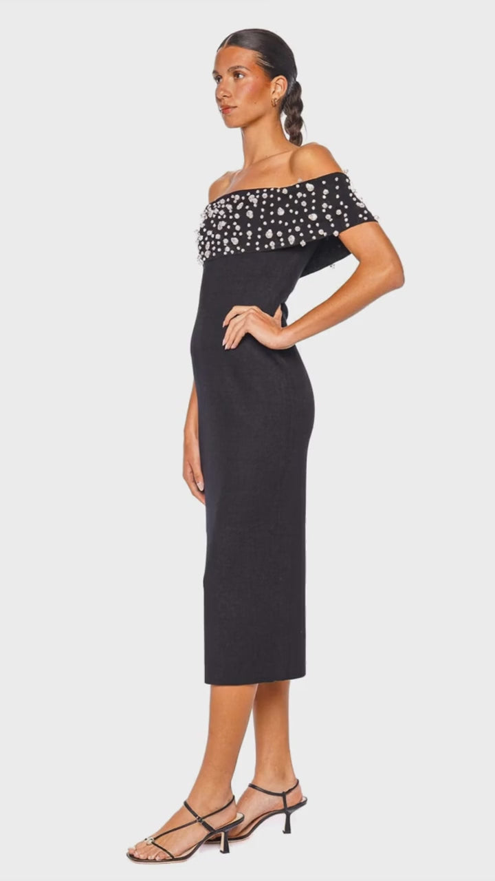 Suzie Off Shoulder Pearl Knit Midi Dress