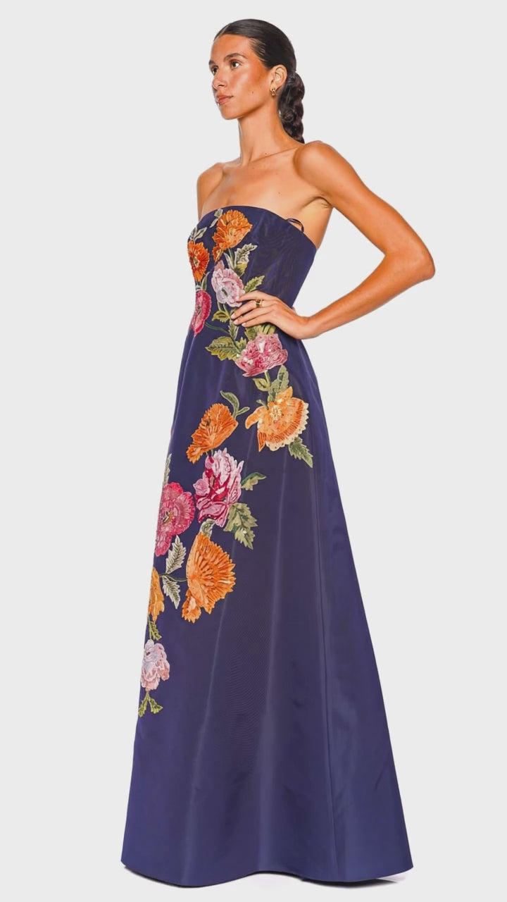 Midnight Floral Embroidered Strapless goWN