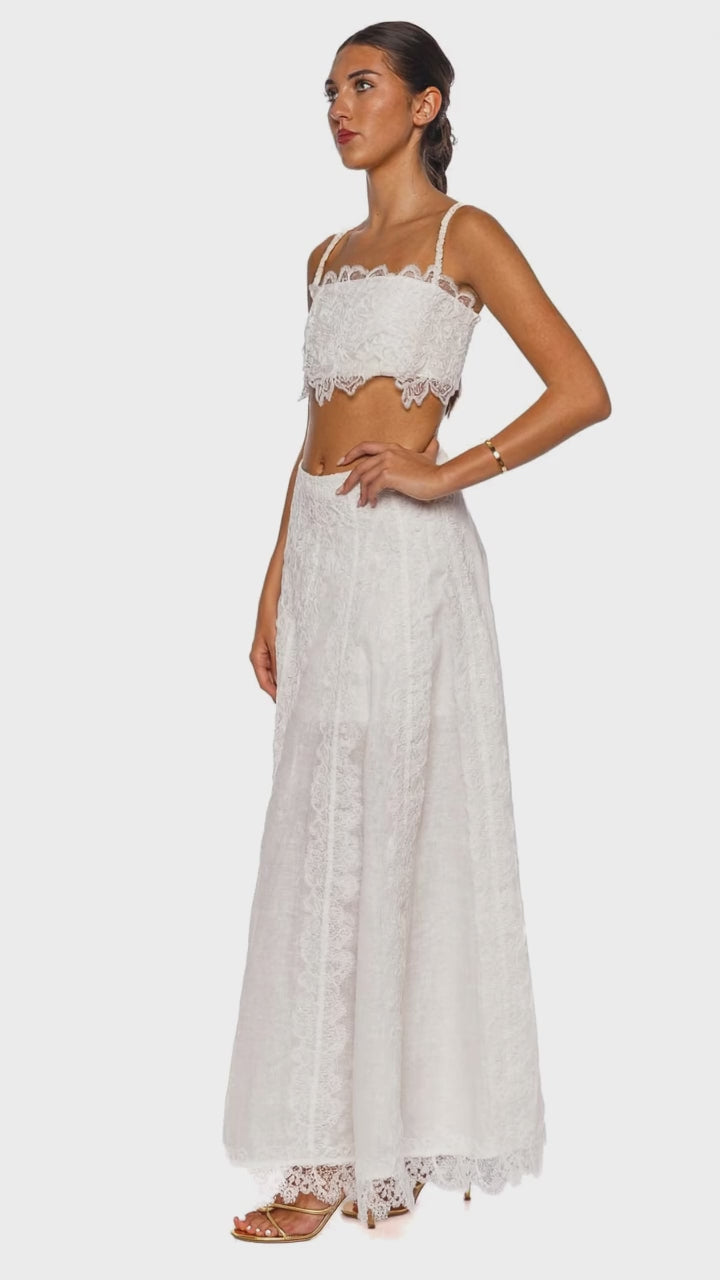 Amanecer White Lace Trim Crop Top