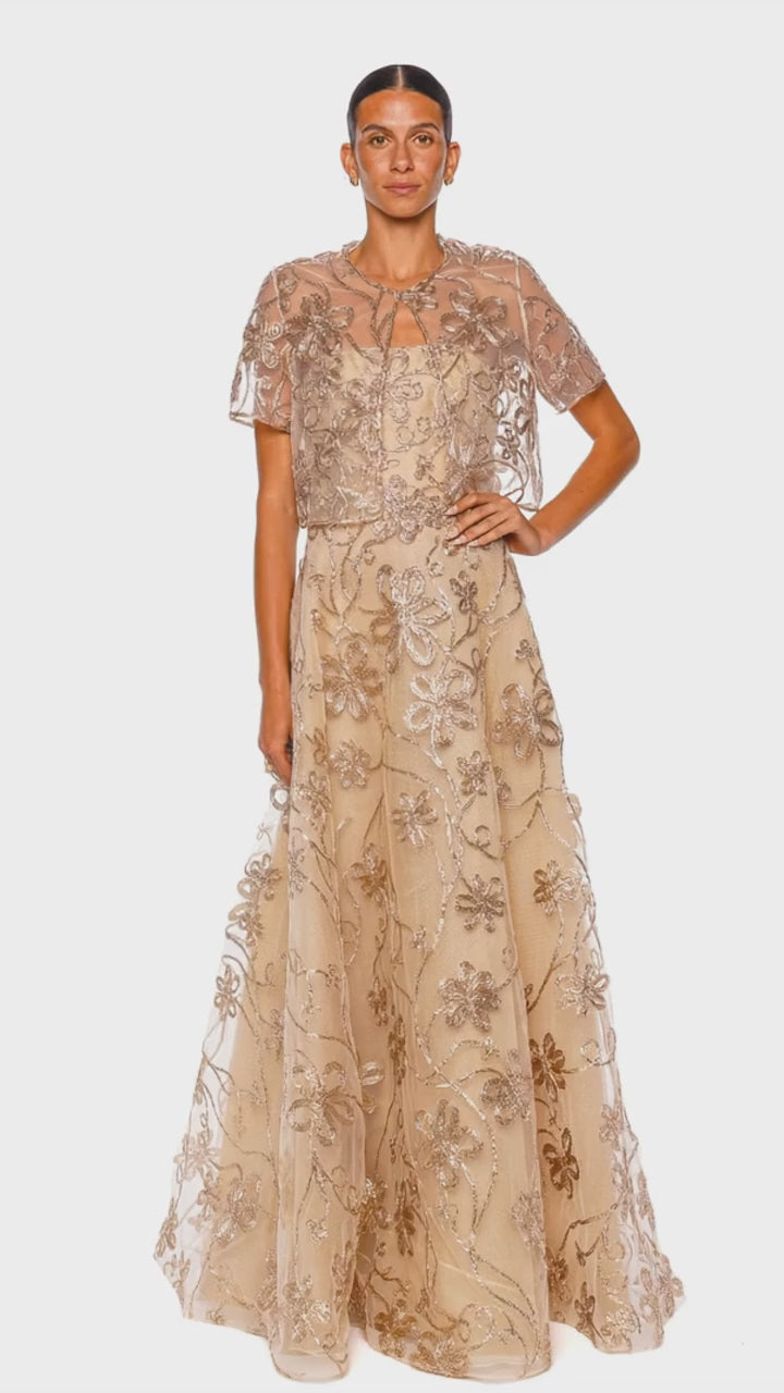 Gold Floral Raffia Embroidered Bolero