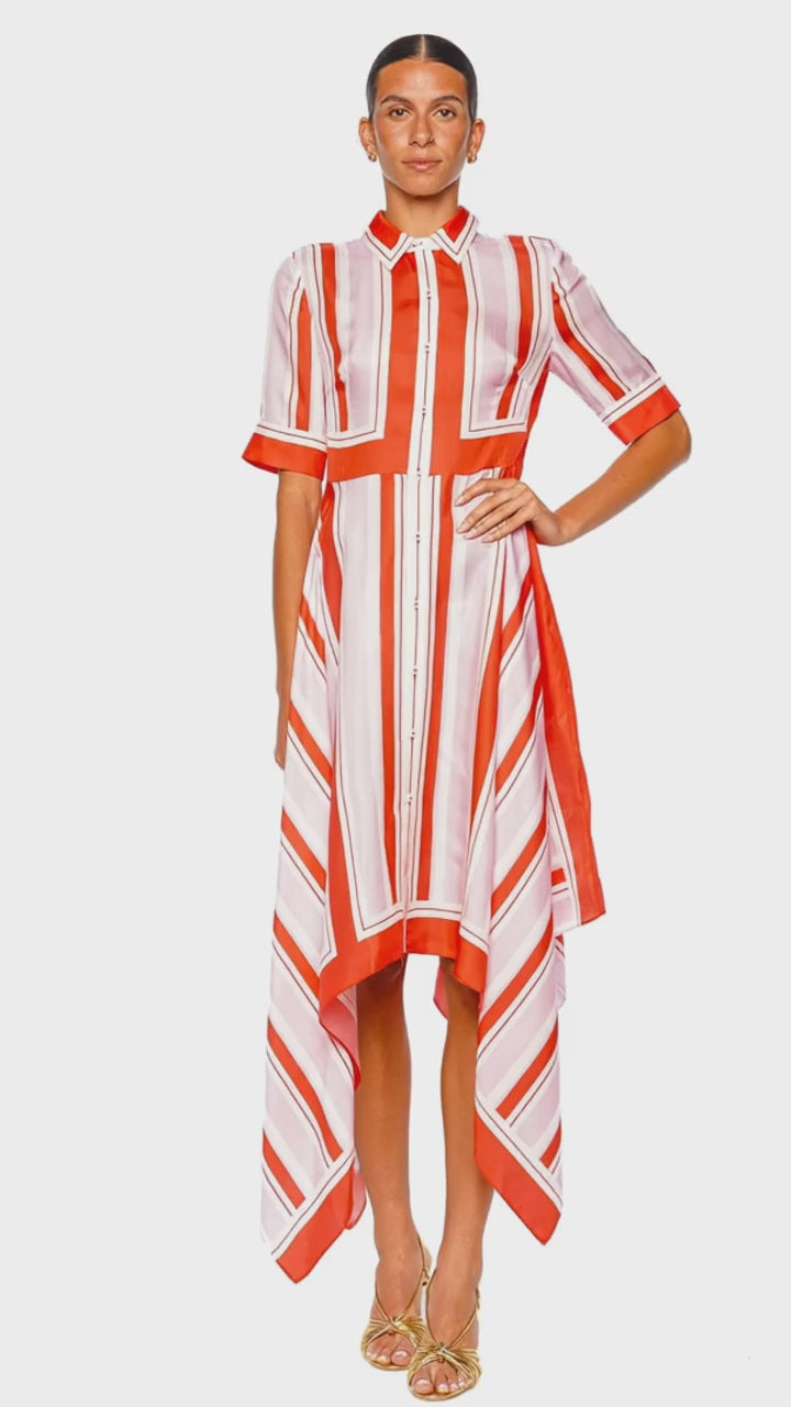 Abrielle Tulip Stripe Handkerchief Midi Dress
