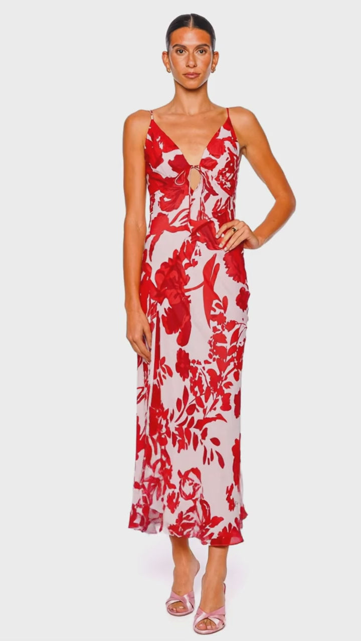 analise plunging floral maxi dress Shona Joy Aleyna Geranium Floral Plunged Maxi Dress