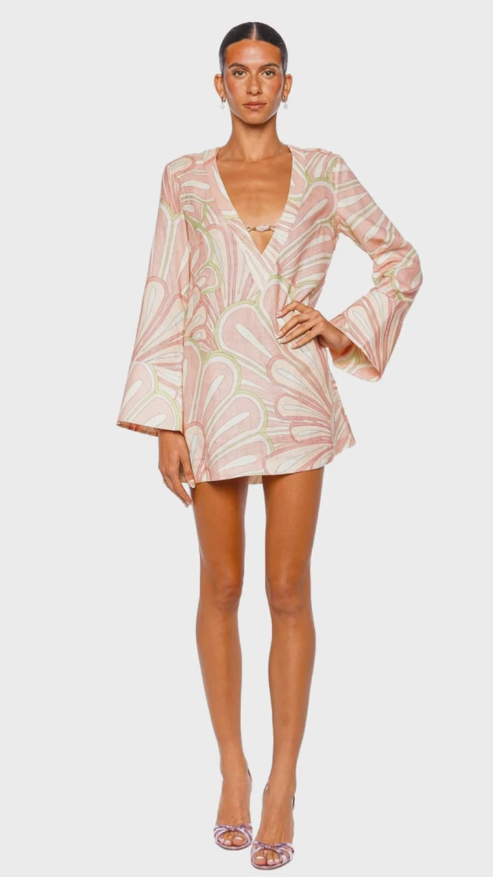 Shani Shemer Valerie Pink Floral Beaded Linen Kaftan