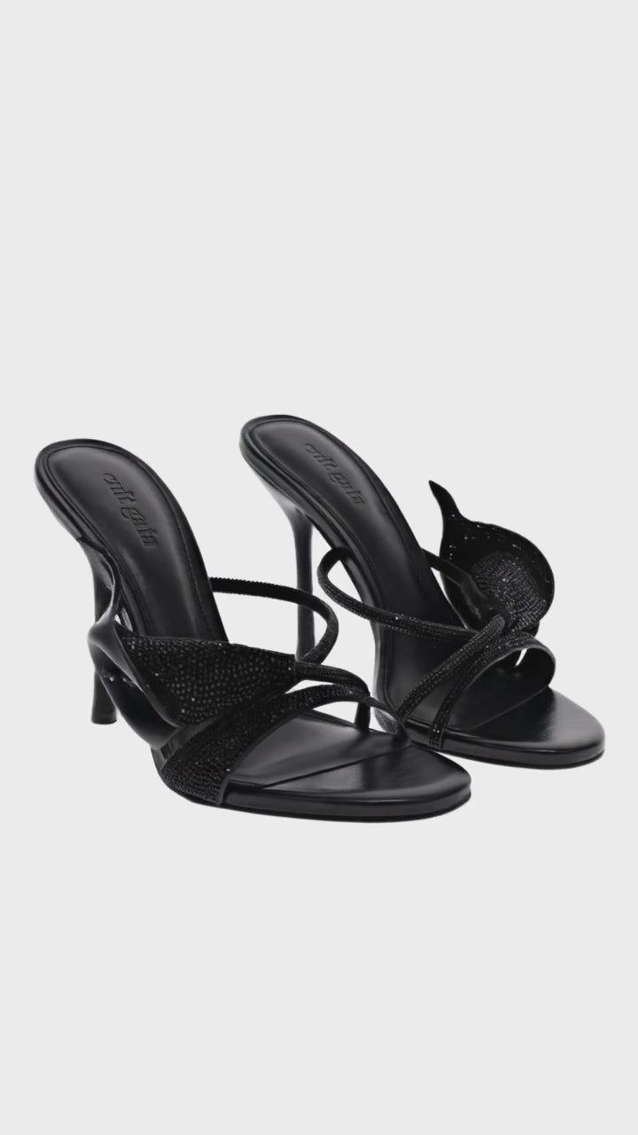 Camilla Black Calla Lily Leather Sandal
