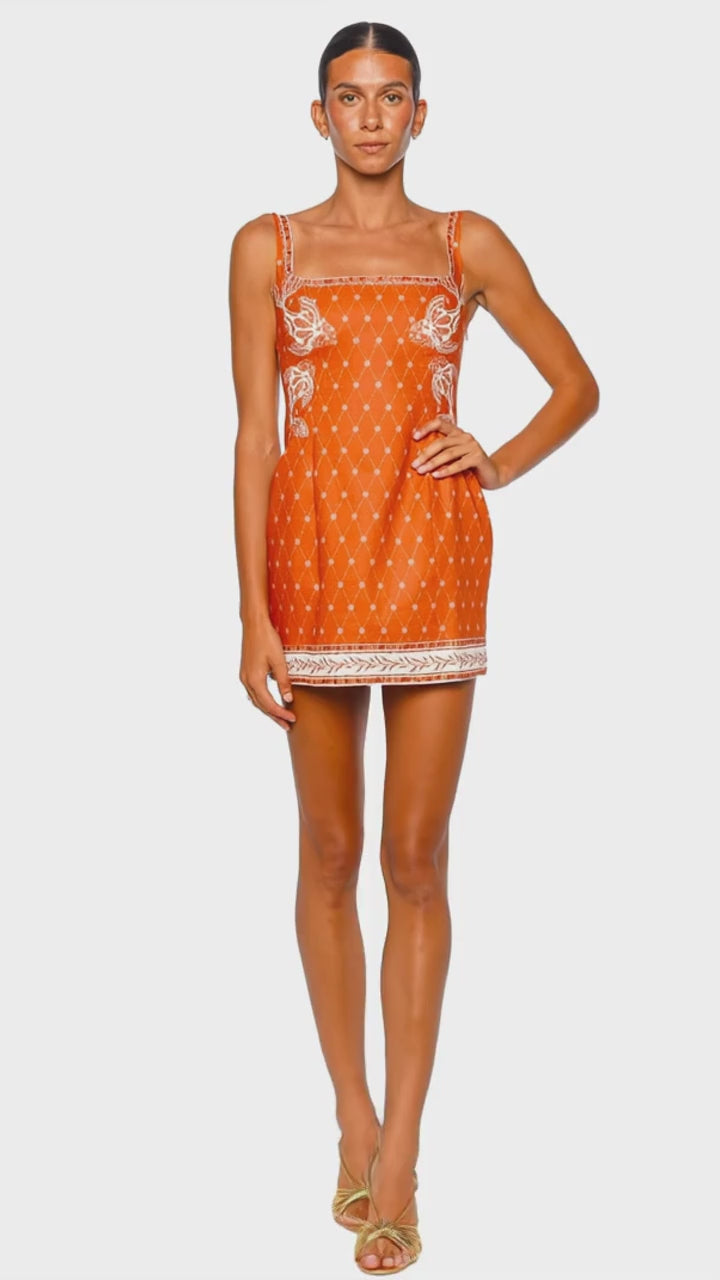 jORDAN ORANGE MOSAIC PRINT MINI DRESS