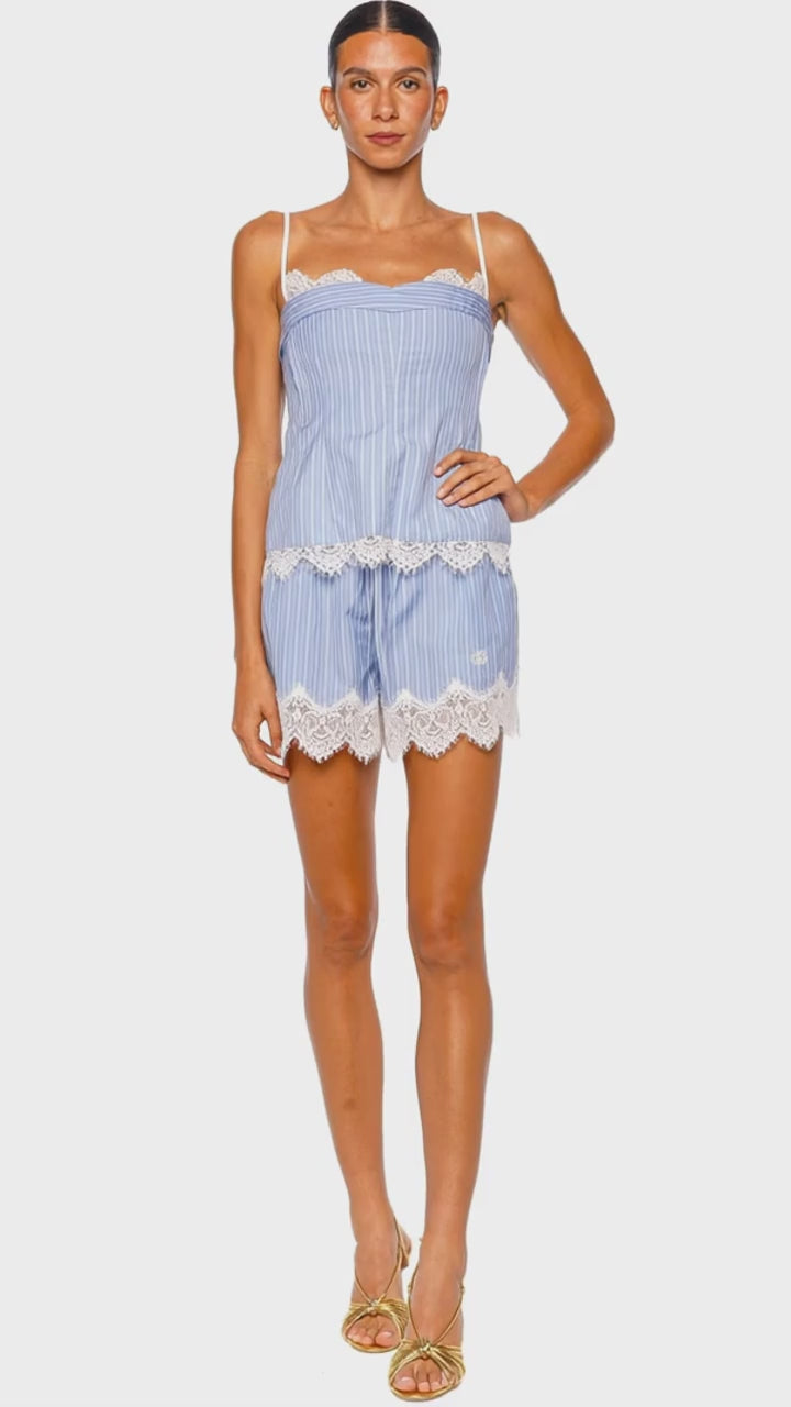 Surie Oxford Striped Lace Trim Bustier Top
