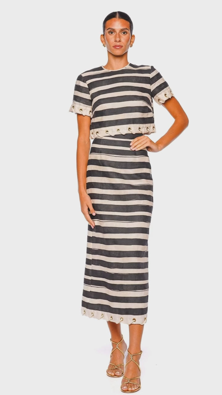 Rebellion Stripe Rope Trim Midi Skirt