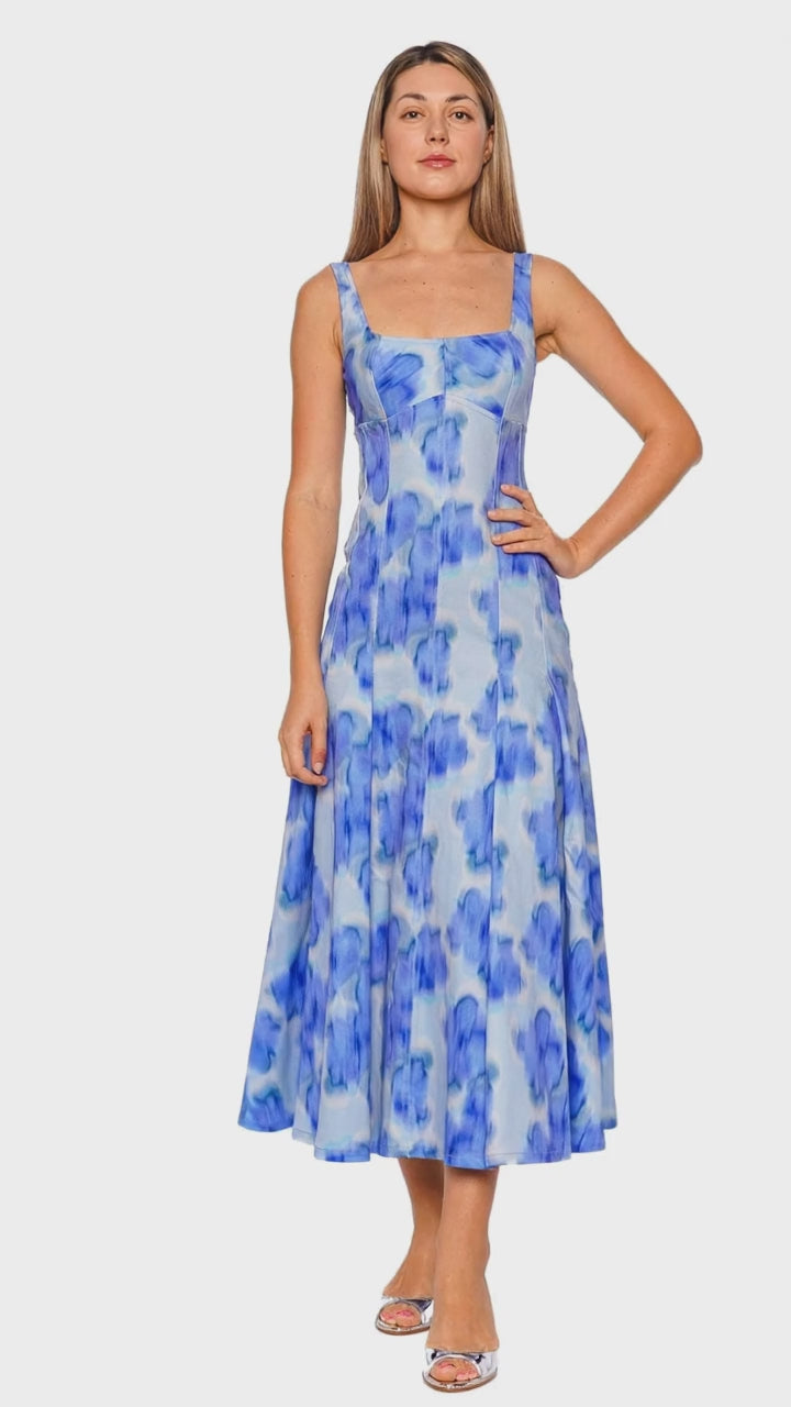 Charlie Pleated Floral Cotton Twill Midi Dress